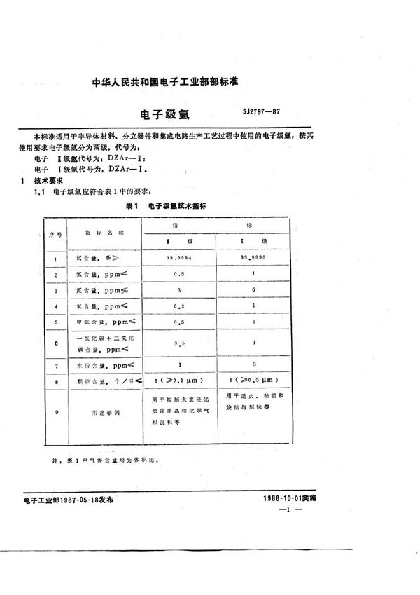 SJ 2797-1987 电子级氩