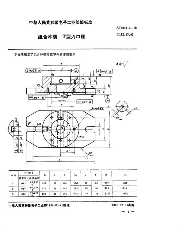 SJ 2991.2-1988 组合冲模 T形刃口座