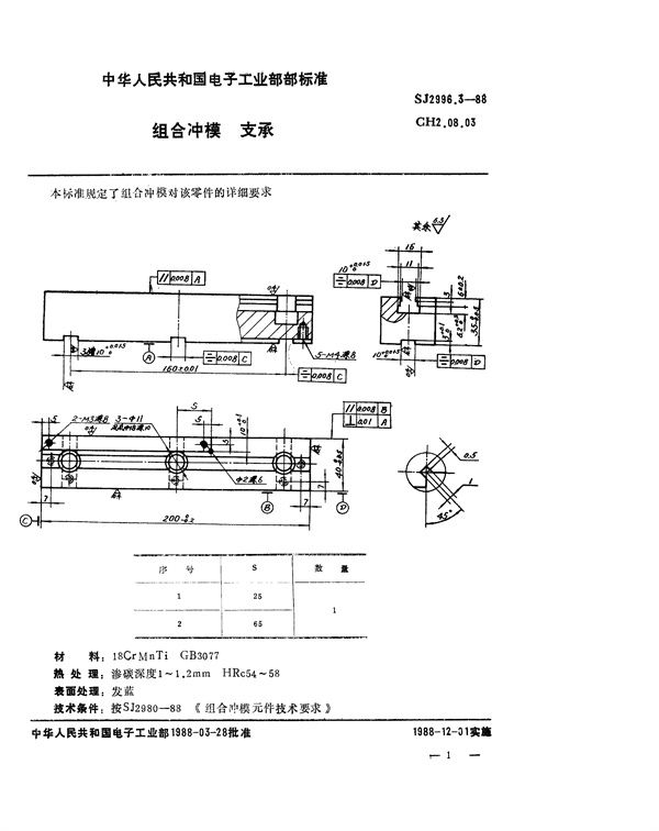 SJ 2996.3-1988 组合冲模 支承