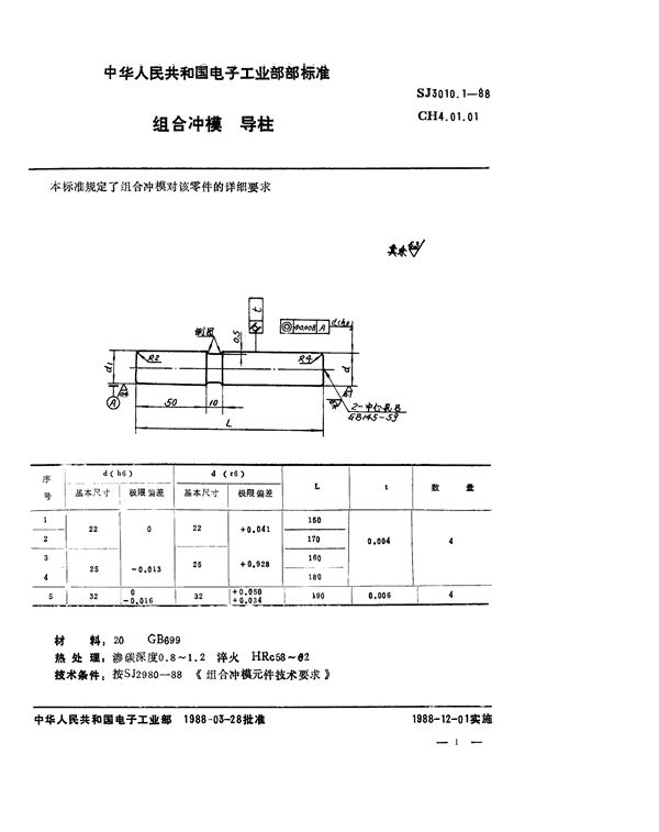 SJ 3010.1-1988 组合冲模 导柱