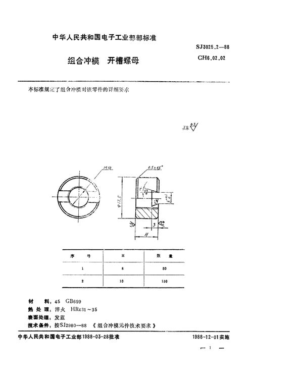 SJ 3025.2-1988 组合冲模 开槽螺母