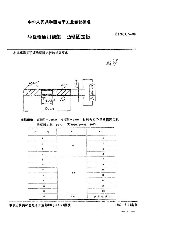 SJ 3060.2-1988 冲裁模通用模架 凸模固定板