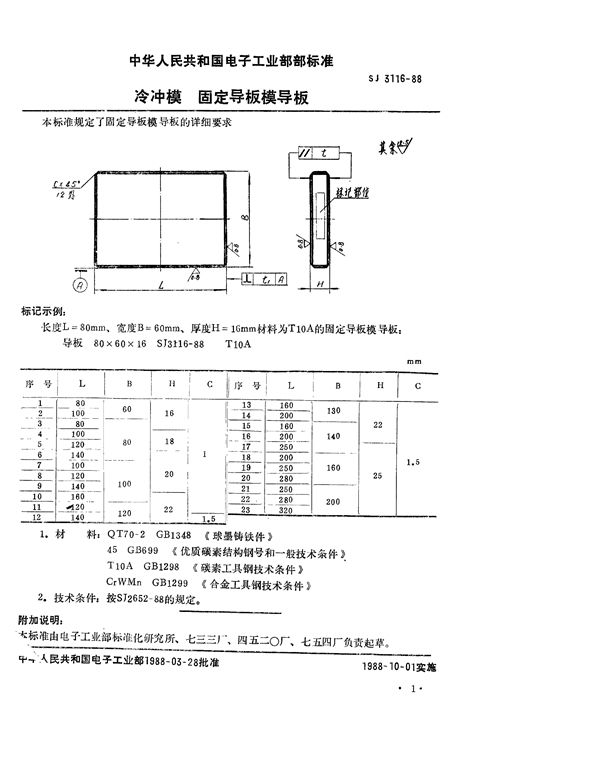 SJ 3116-1988 冷冲模 固定导板模导板