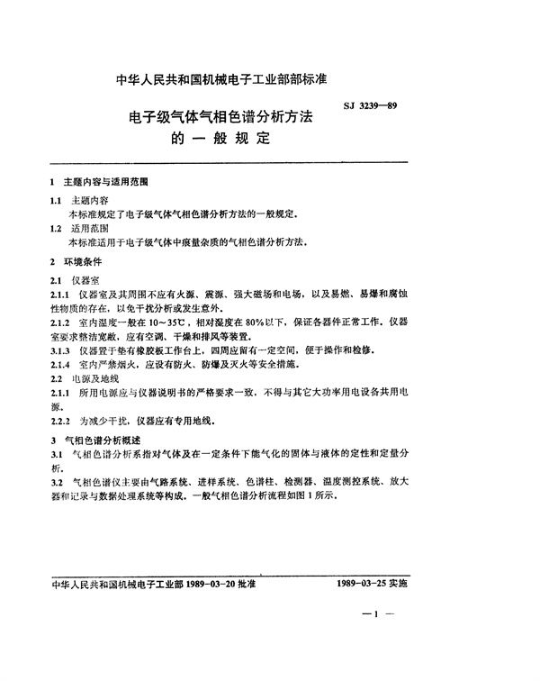 SJ 3239-1989 电子级气体气相色谱分析方法的一般规定