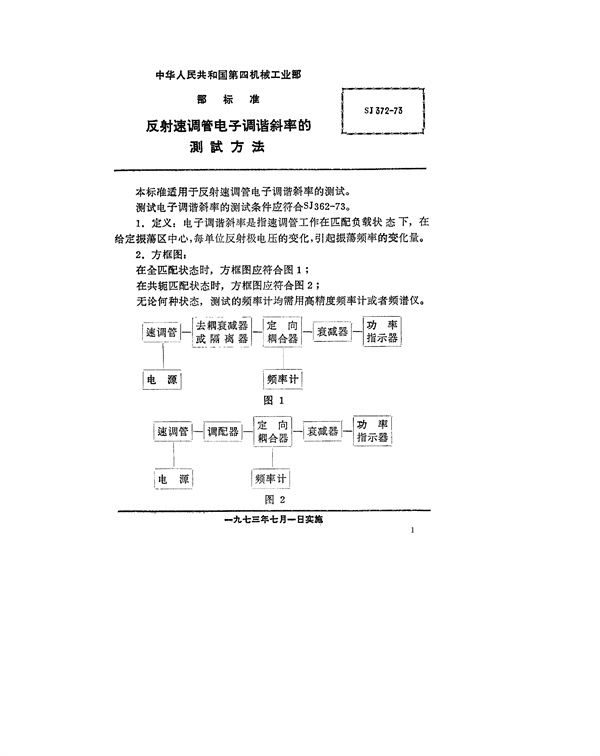 SJ 372-1973 反射速调管电子调谐斜率的测试方法