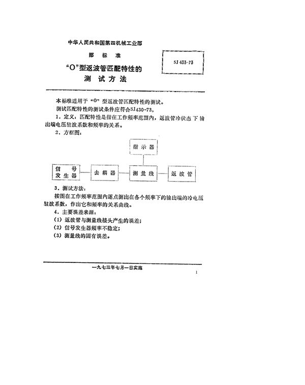 SJ 433-1973 “O”型返波管匹配特性的测试方法