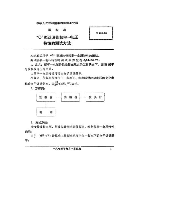 SJ 435-1973 “O”型返波管频率-电压特性的测试方法