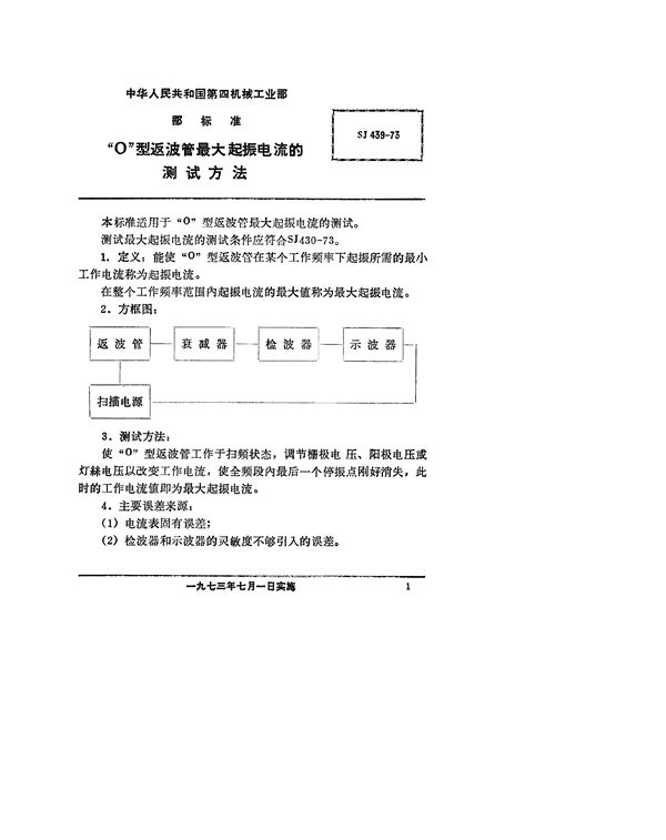 SJ 439-1973 “O”型返波管最大起振电流的测试方法