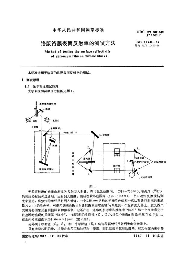 SJ/T 10860-1996 铬版铬膜表面反射率的测试方法