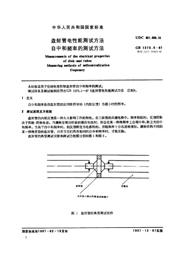 SJ/T 10868-1996 盘封管电性能测试方法 自中和频率的测试方法