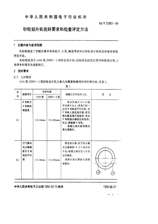 SJ/T 31061-1994 砂轮划片机完好要求和检查评定方法