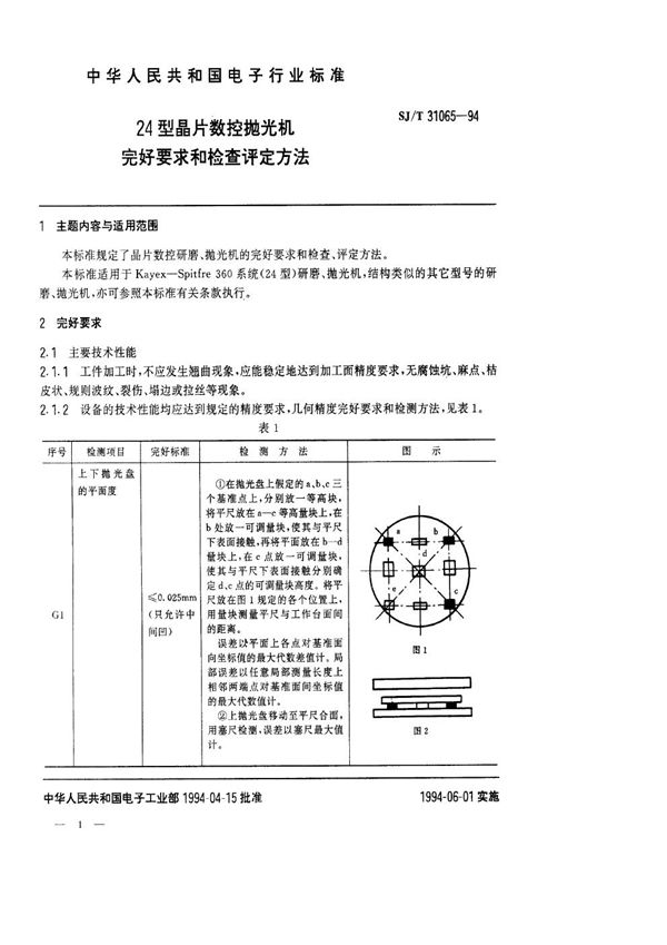 SJ/T 31065-1994 24型晶片数控抛光机完好要求和检查评定方法