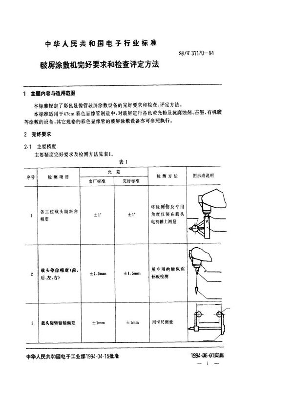 SJ/T 31170-1994 玻屏涂敷机完好要求和检查评定方法