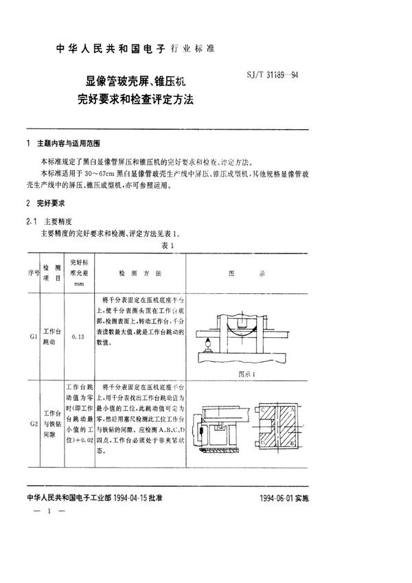 SJ/T 31189-1994 显像管玻壳屏、锥压机完好要求和检查评定方法