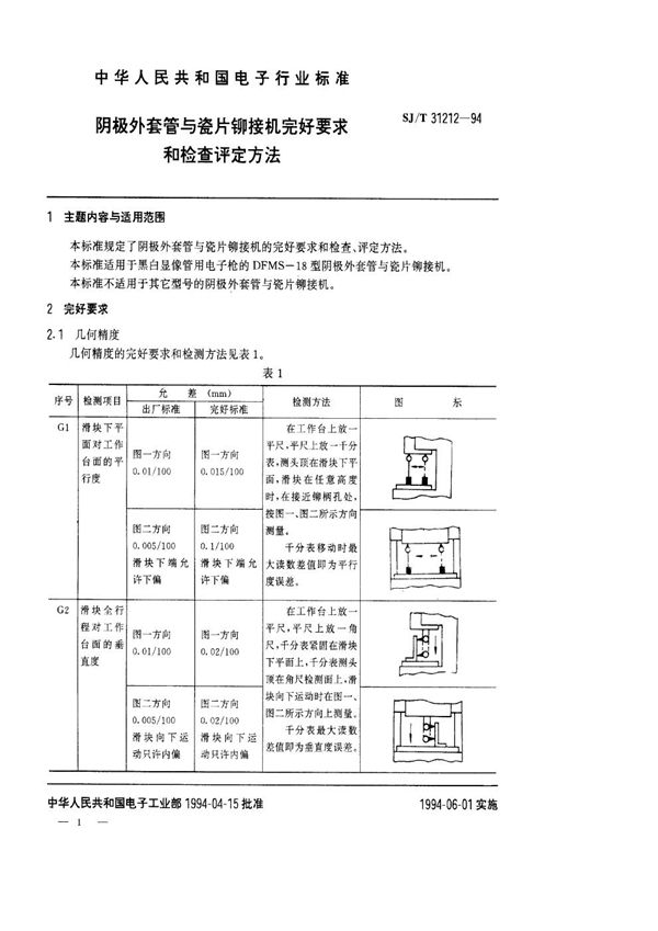 SJ/T 31212-1994 阴极外套管与瓷片铆接机完好要求和检查评定方法