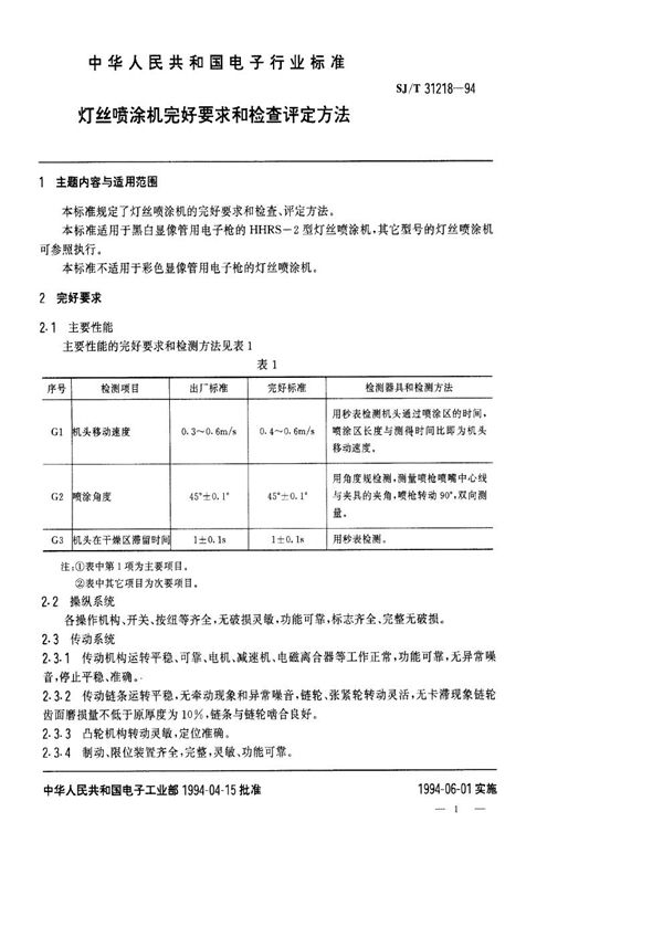 SJ/T 31218-1994 灯丝喷涂机完好要求和检查评定方法