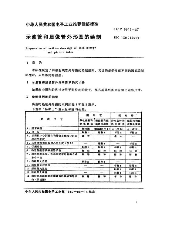 SJ/Z 9019-1987 示波管和显像管外形图的绘制