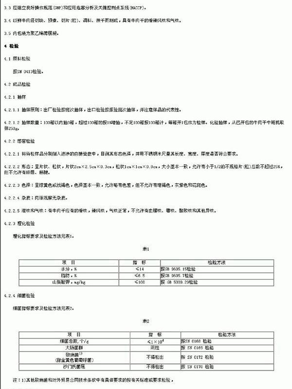 SN 0412-1995 出口牛肉干检验规程