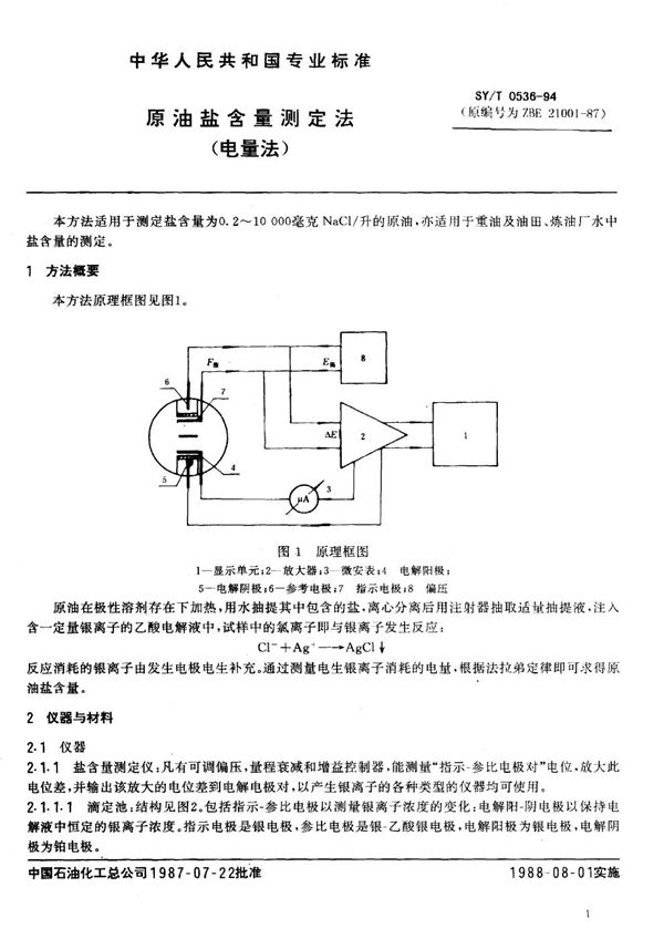 SY/T 0536-1994 原油盐含量测定法 (电量法)