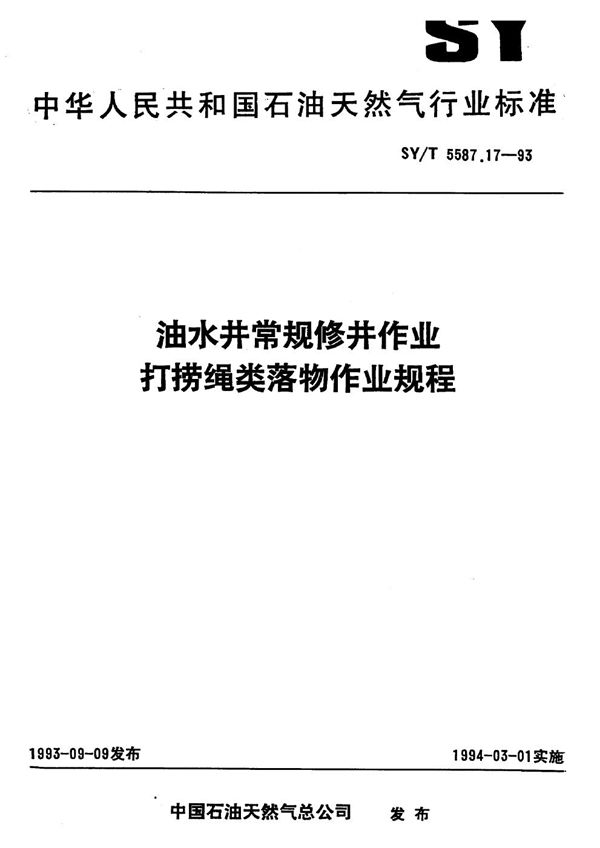 SY/T 5587.17-1993 油水井常规修井作业 打捞绳类落物作业规程