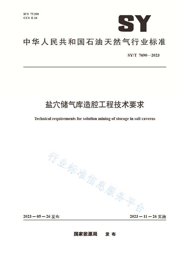 SY/T 7690-2023 盐穴储气库造腔工程技术要求