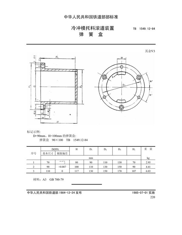 TB 1549.12-1984 冷冲模托料滚道装置 弹簧盒