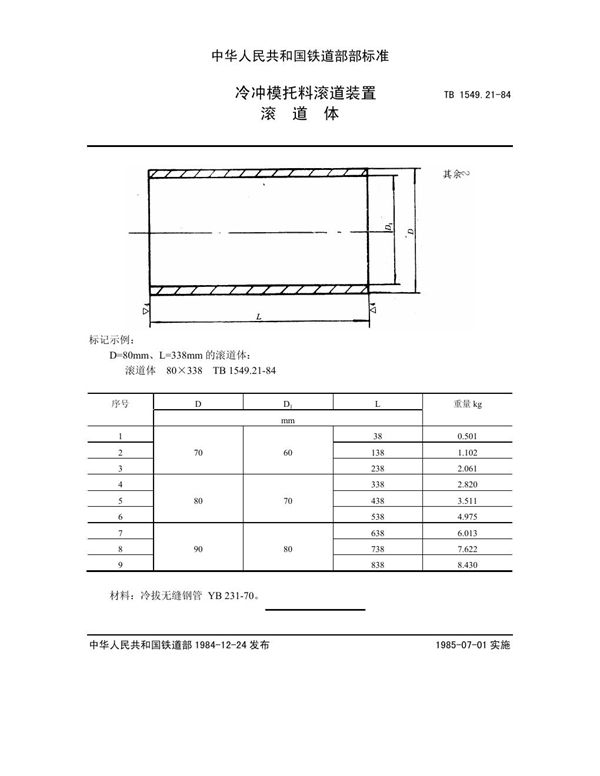 TB 1549.21-1984 冷冲模托料滚道装置 滚道体