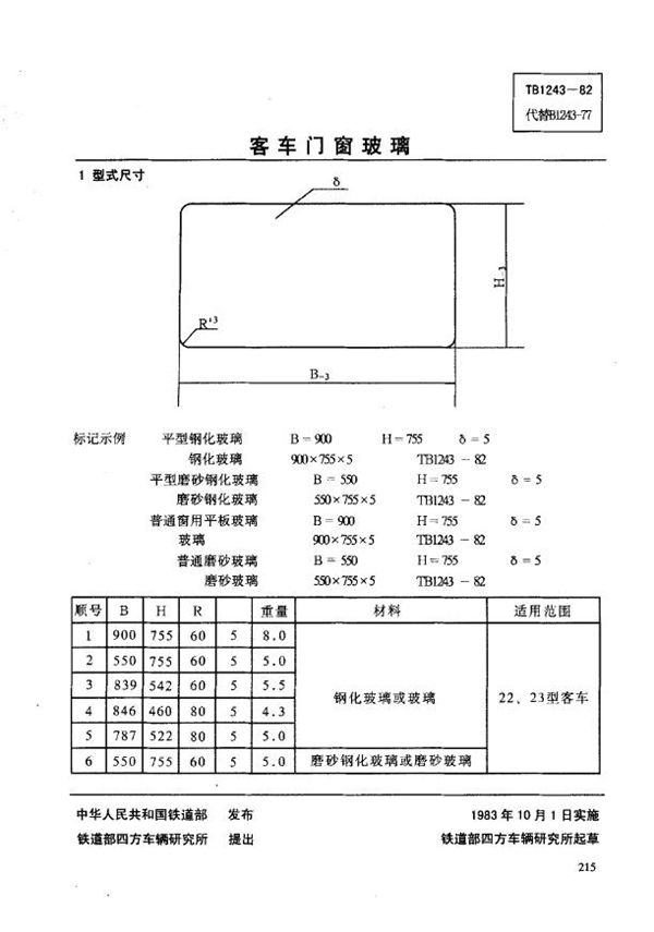 TB/T 1243-1982 客车门窗玻璃