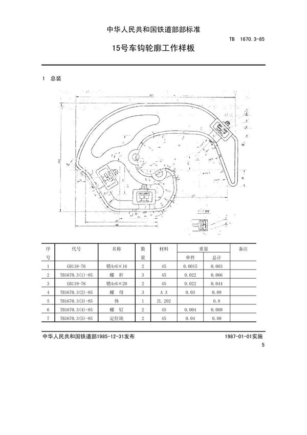 TB/T 1670.3-1985 15号车钩轮廓工作样板