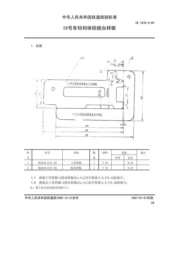 TB/T 1670.8-1985 15号车钩钩体防跳台样板