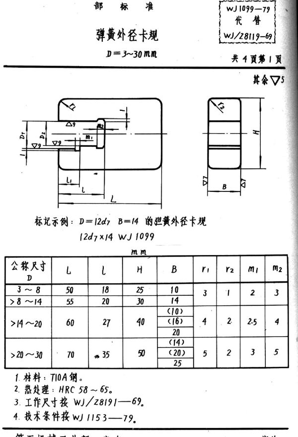 WJ 1099-79  WJ 1099-79 弹簧外径卡规（D=3～30mm）