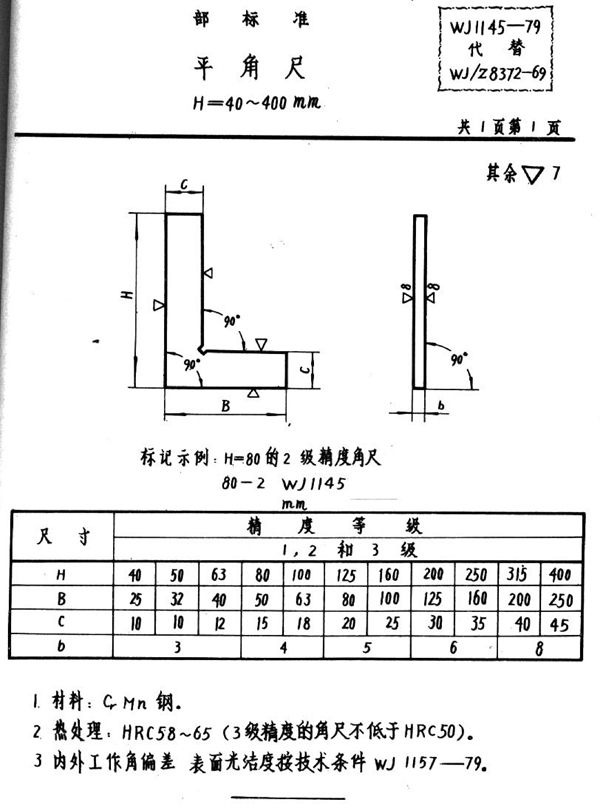 WJ 1145-1979 平角尺H=40～400mm