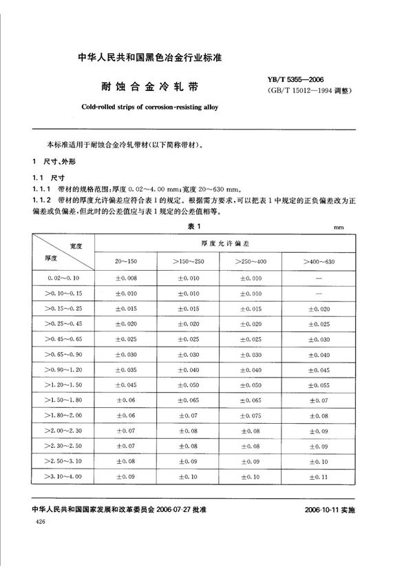 YB/T 5355-2006 耐蚀合金冷轧带