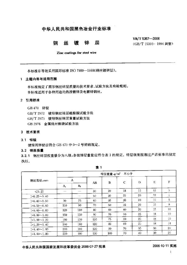 YB/T 5357-2006 钢丝镀锌层