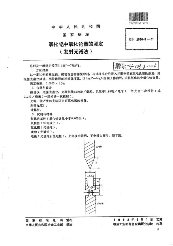 YS/T 568.8-2006 氧化锆中氧化铪量的测定(发射光谱法)