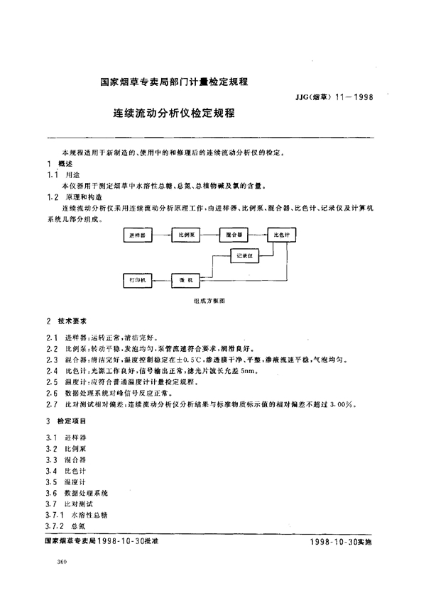 JJG(烟草) 11-1998 连续流动分析仪检定规程