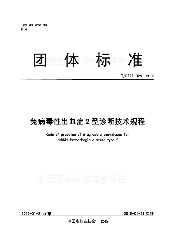 T/CAAA 028-2019 兔病毒性出血症2型诊断技术规程