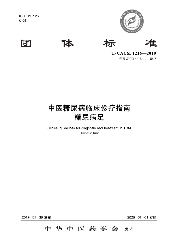 T/CACM 1216-2019 中医糖尿病科临床诊疗指南 糖尿病足