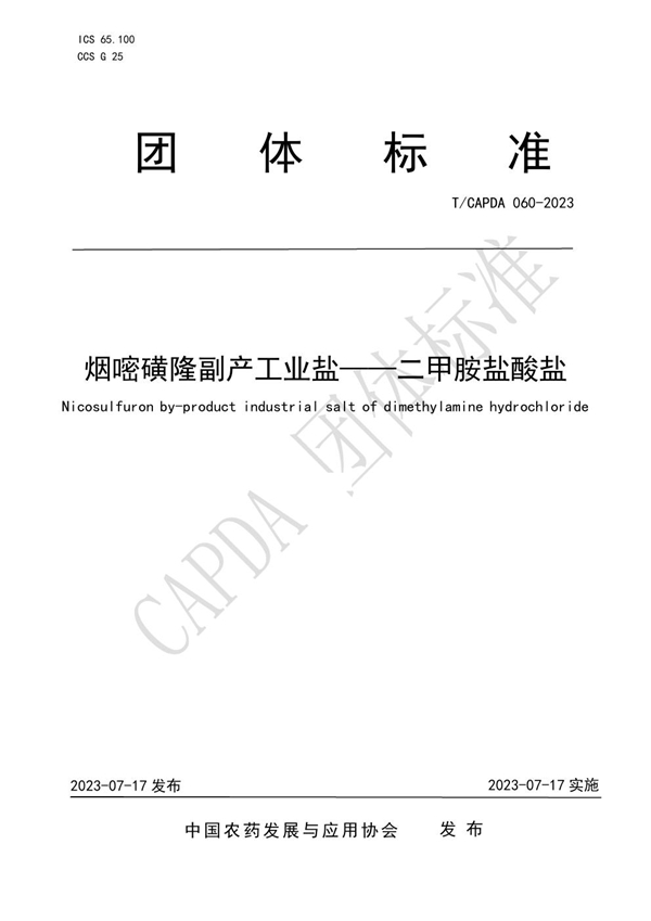 T/CAPDA 060-2023 烟嘧磺隆副产工业盐——二甲胺盐酸盐