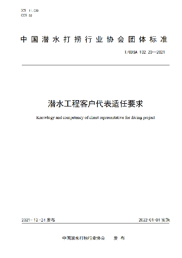 T/CDSA 102.20-2021 潜水工程客户代表适任要求