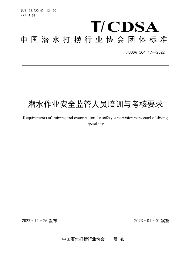 T/CDSA 504.17-2022 潜水作业安全监管人员培训与考核要求