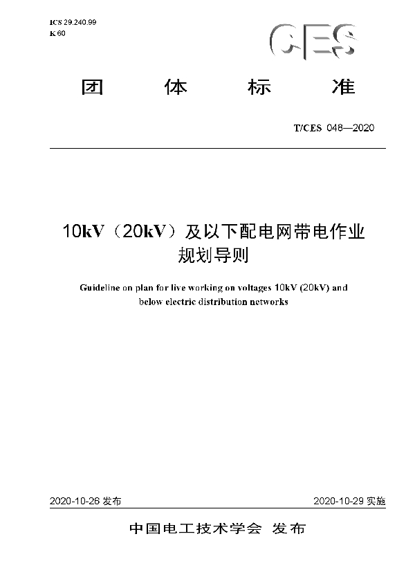 T/CES 048-2020 10 kV（20 kV）及以下配电网带电作业规划导则