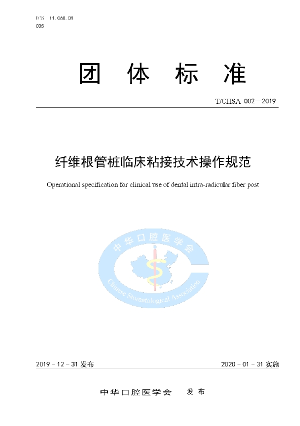 T/CHSA 002-2019 纤维根管桩临床粘接技术操作规范