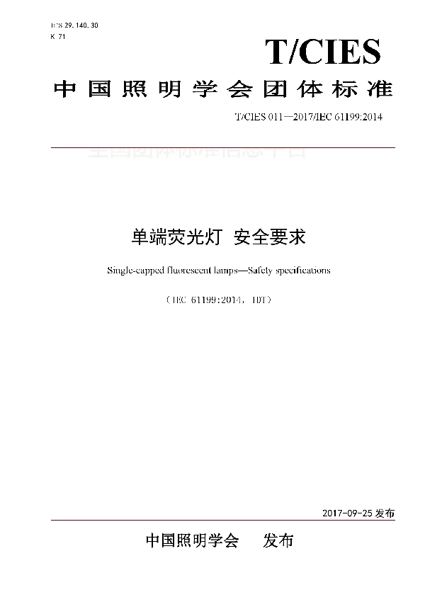 T/CIES 011-2019 单端荧光灯 安全要求