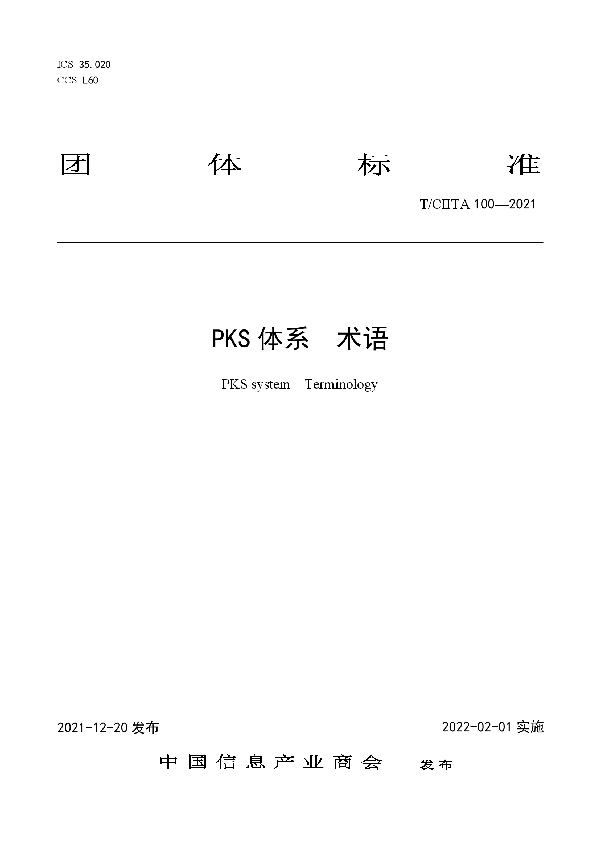 T/CIITA 100-2021 PKS体系 术语