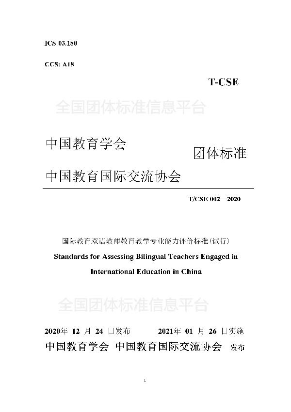 T/CSE 002-2020 国际教育双语教师教育教学专业能力评价标准