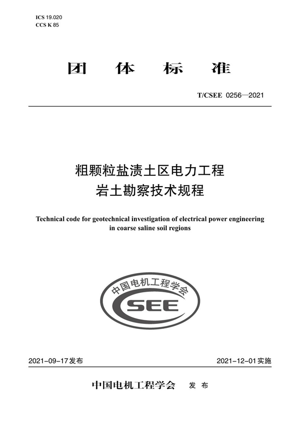 T/CSEE 0256-2021 粗颗粒盐渍土区电力工程 岩土勘察技术规程