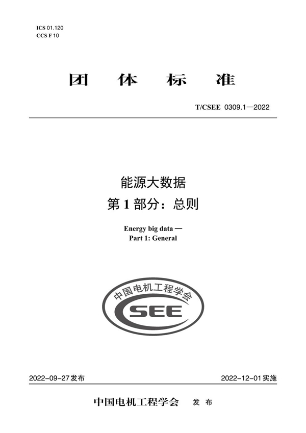 T/CSEE 0309.1-2022 能源大数据第 1 部分：总则