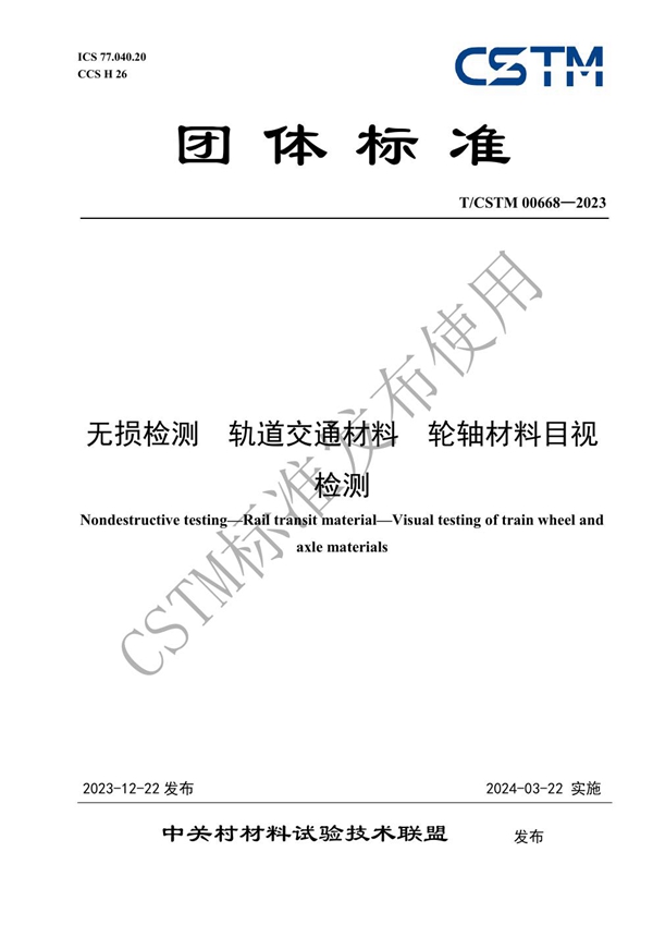 T/CSTM 00668-2023 无损检测  轨道交通材料  轮轴材料目视检测