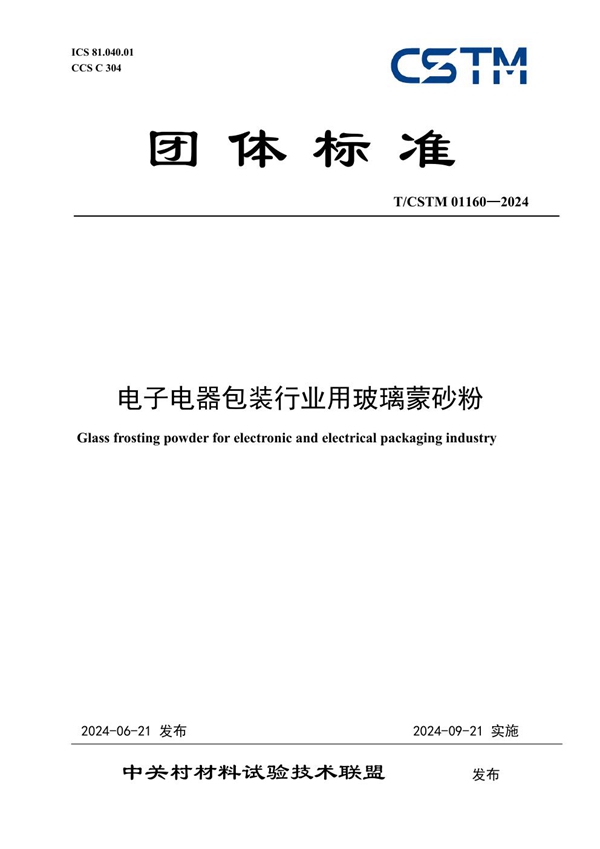 T/CSTM 01160-2024 电子电器包装行业用玻璃蒙砂粉